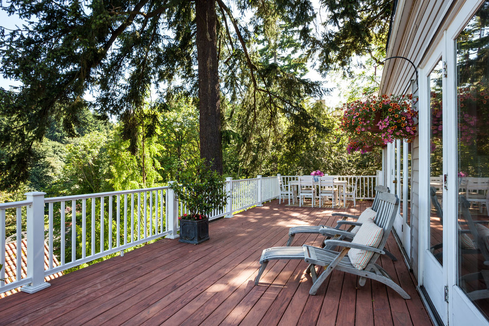 Photo of a large traditional deck in Portland with no cover.