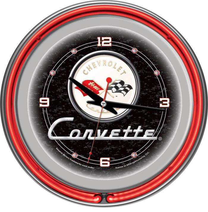 Corvette C1 Neon Clock - 14 inch Diameter - Black