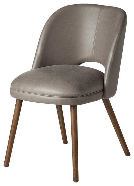 Midcentury Modern Barrel Backed Dining Chair, Gray Leather