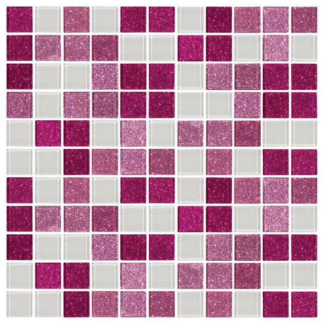 Pink Raspberry Glitter And White Glass Tile Mix Contemporary Pink Raspberry Glitter And White Glass Tile Mix