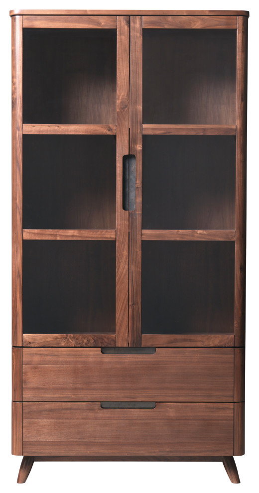 Wood China Display in Brown Walnut Midcentury China