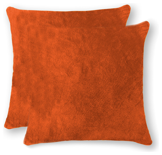 18"x18" Torino Cowhide Pillows, Set of 2, Orange