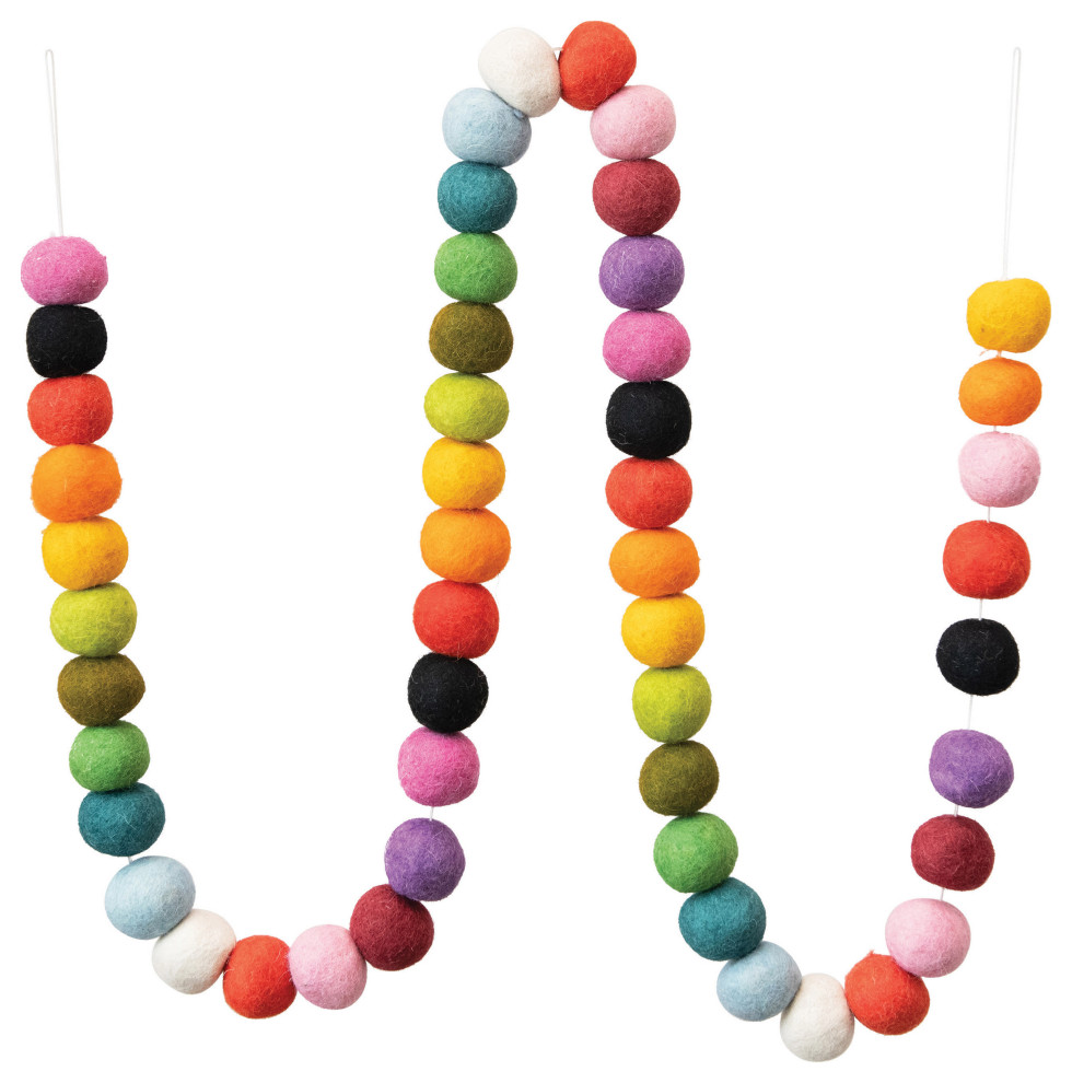Wool Felt Ball Garland, Multi Color Wreaths And Garlands by