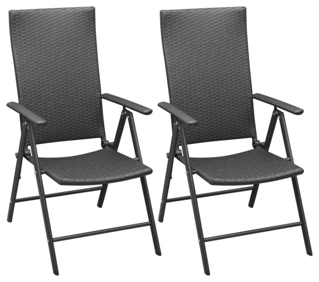 Vidaxl Stackable Garden Chairs, Set of 2, Poly Rattan Black Tropical