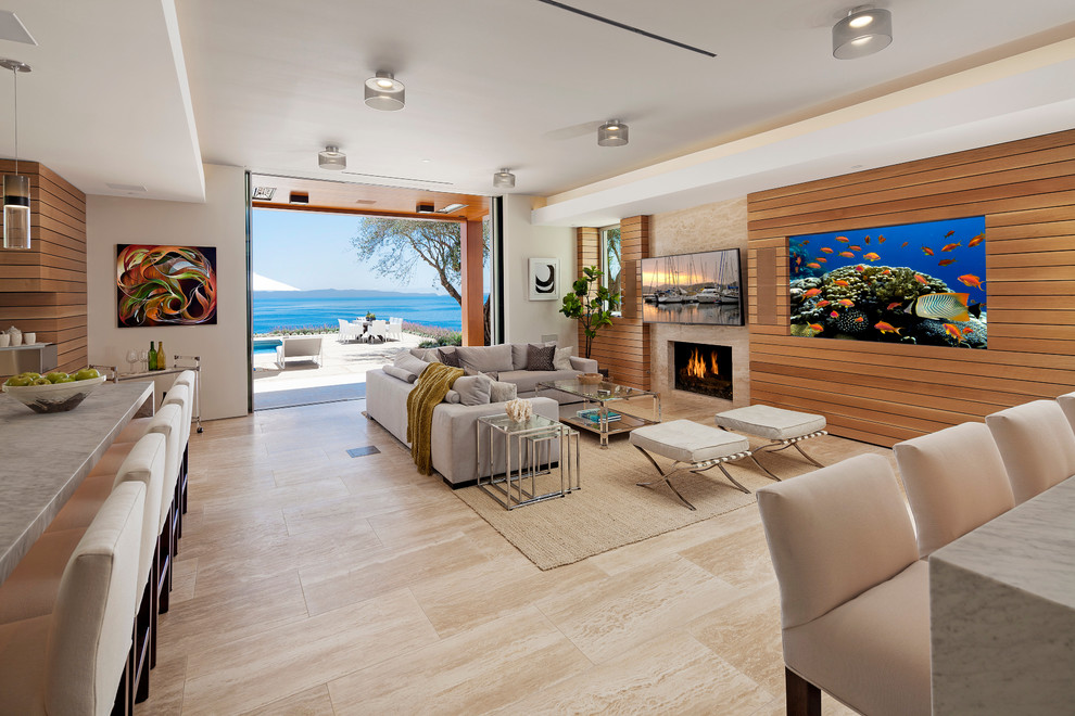This is an example of a contemporary family room in Santa Barbara.