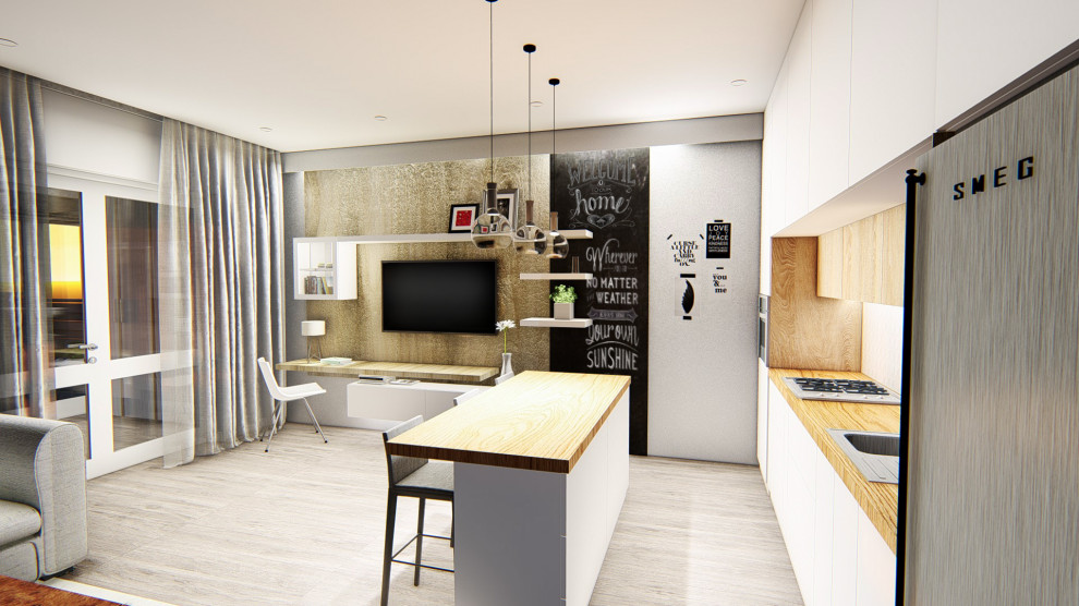 Современная гостиная-кухня в таунхаусе