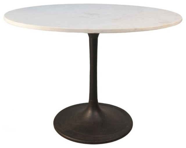 Carolina Classics Enzo 40" Round Marble Top Dining Table White Top/Black Base Dining Tables