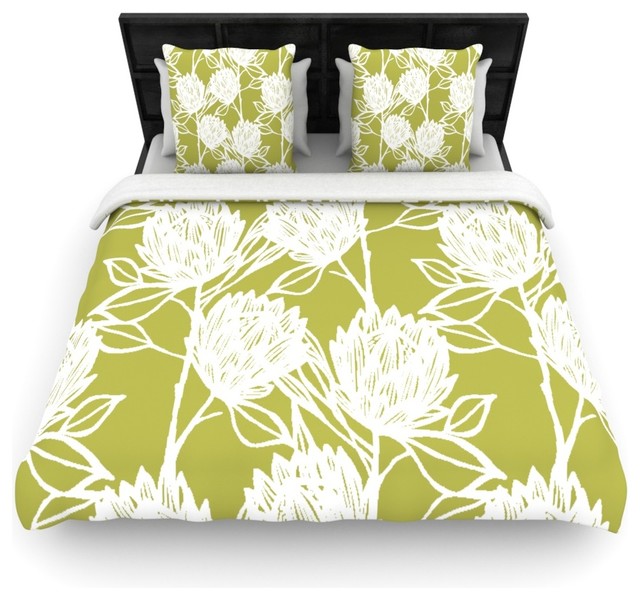 Houzz Kess Inhouse Gill Eggleston Protea Olive White Gill Eggleston Protea Olive White Green Flowers Cotton Duvet Cover Twin 68