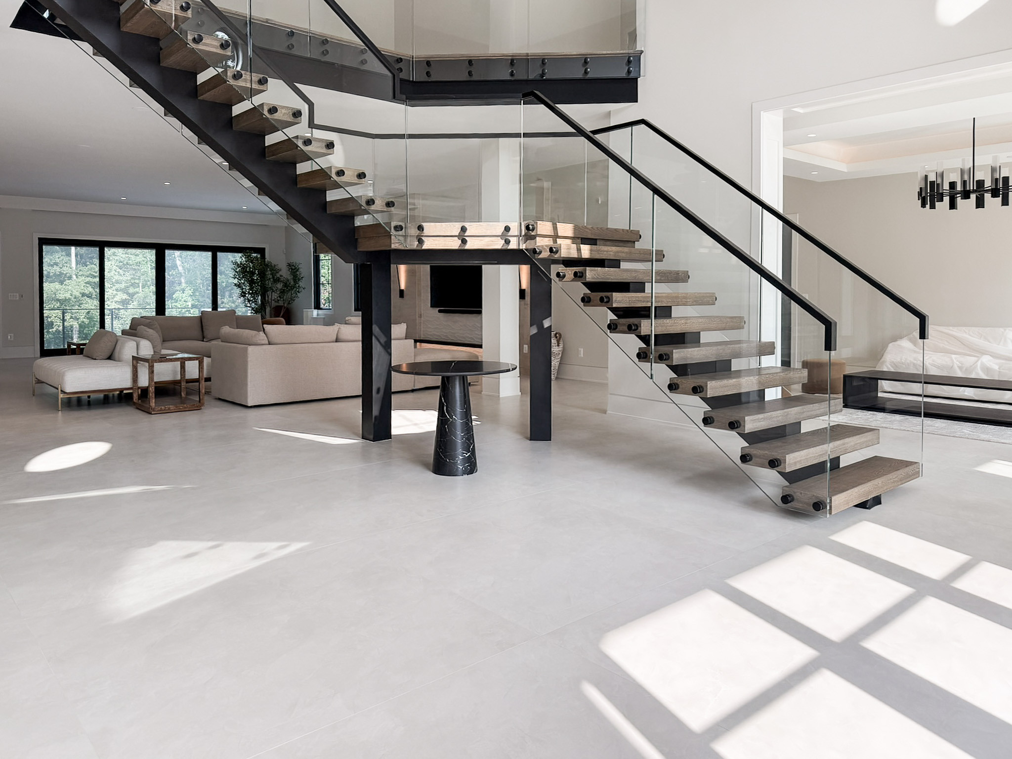 Project #159 | Modern Foyer Stair with Stand-off Glass Railing