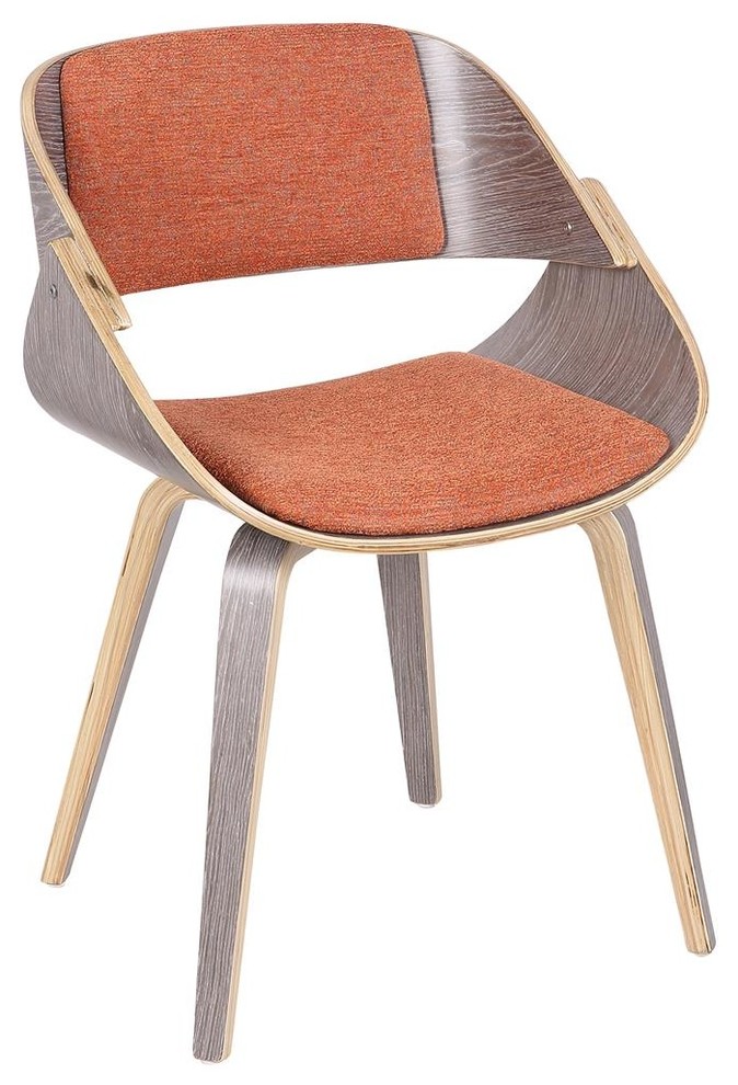 Fortunato Dining Accent Chair in Light Gray Wood With Orange Fabric, 21
