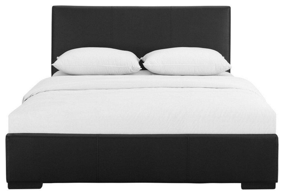Black Upholstered Queen Platform Bed Transitional Platform Beds