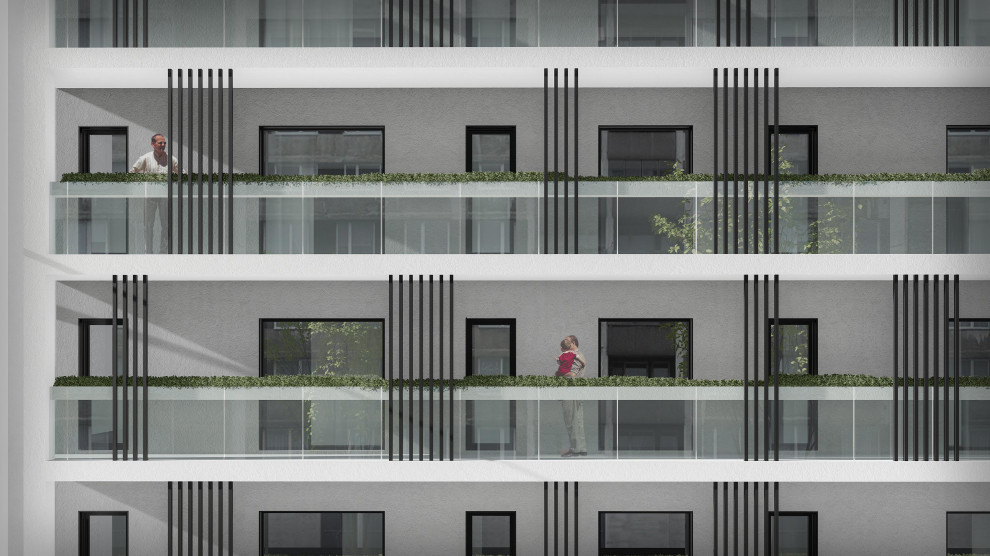 Idee per una terrazza design di medie dimensioni con con illuminazione e parapetto in vetro