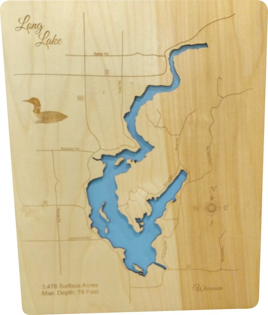 Long Lake Wisconsin Washburn County Wood Lake Map Small Standout - 