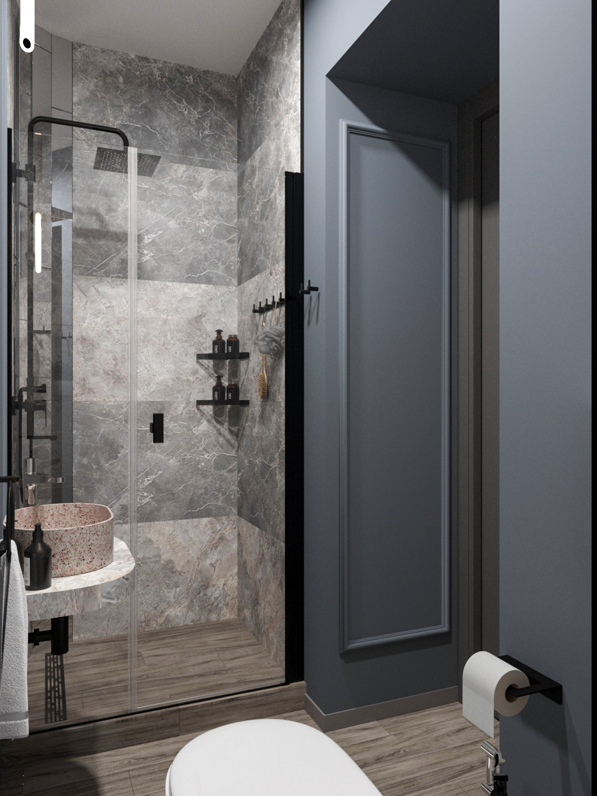 Просторная квартира в синими стенами