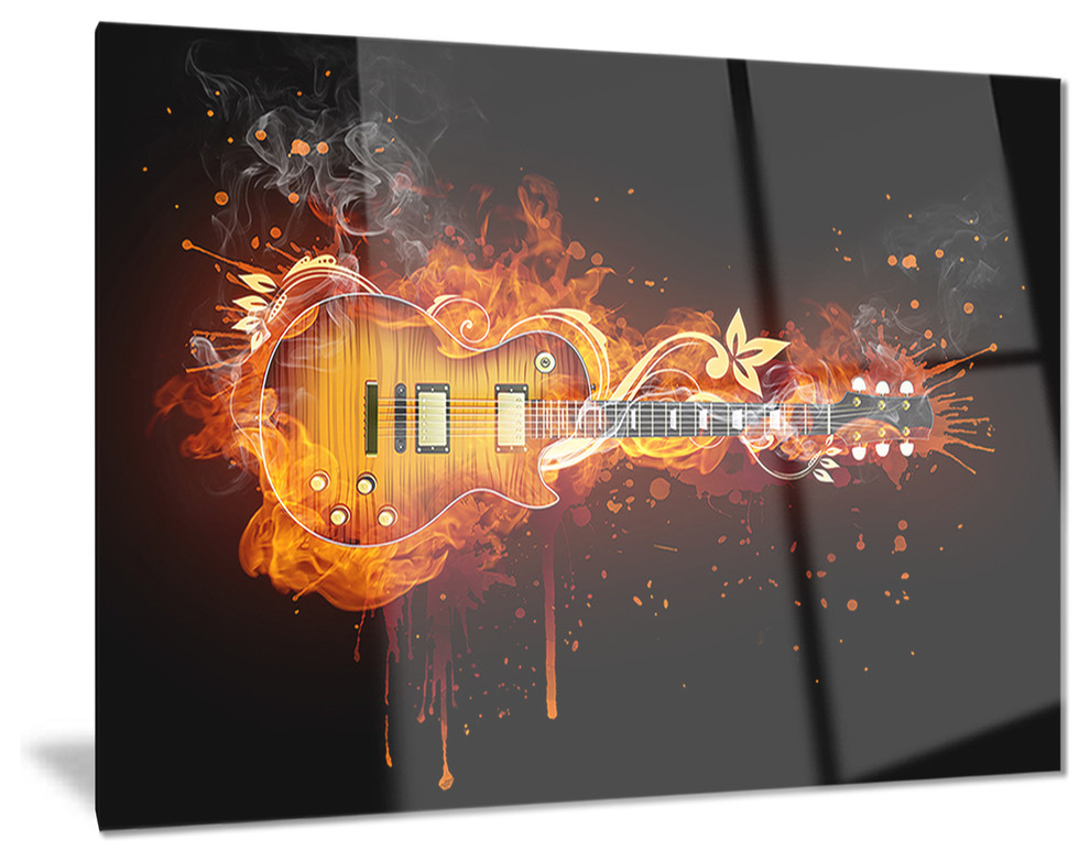 "Electric Guitar" Abstract Digital Glossy Metal Wall Art, 28"x12