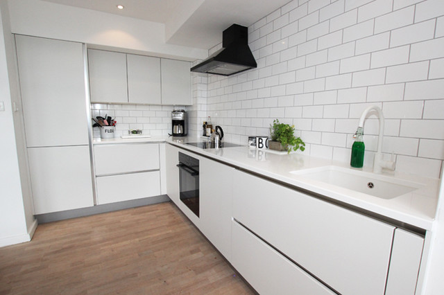 Small white kitchen layout contemporary-koek