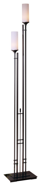 Metra Twin Tall Floor Lamp, Natural Iron Finish, Opal Glass