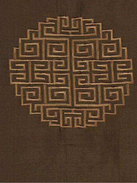 Brown Embroidered Chinese-inspired Dupioni Silk Custom Made Curtains