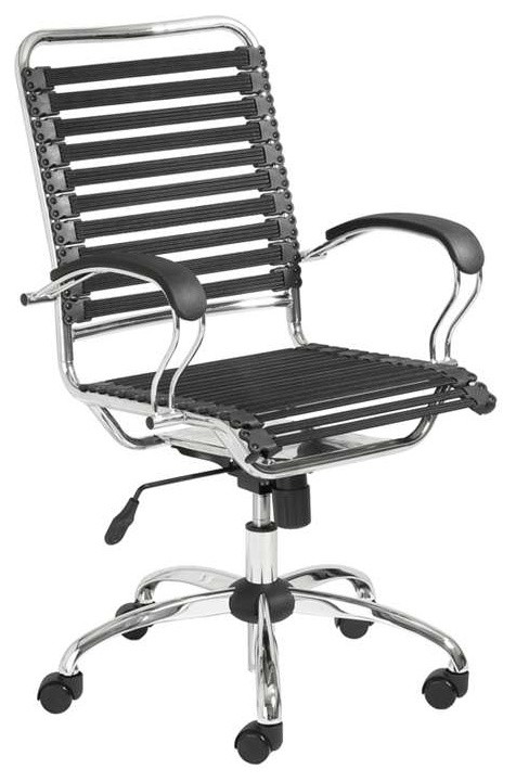 Euro Style Bungie Flat J-Arm Office Chair - Black / Chrome - 02569BLK