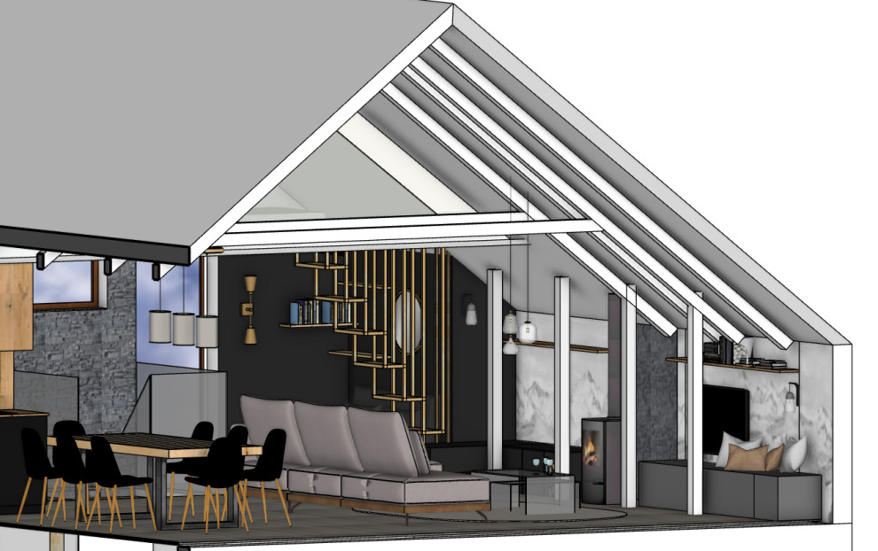 Vue salon décoration montagne chic