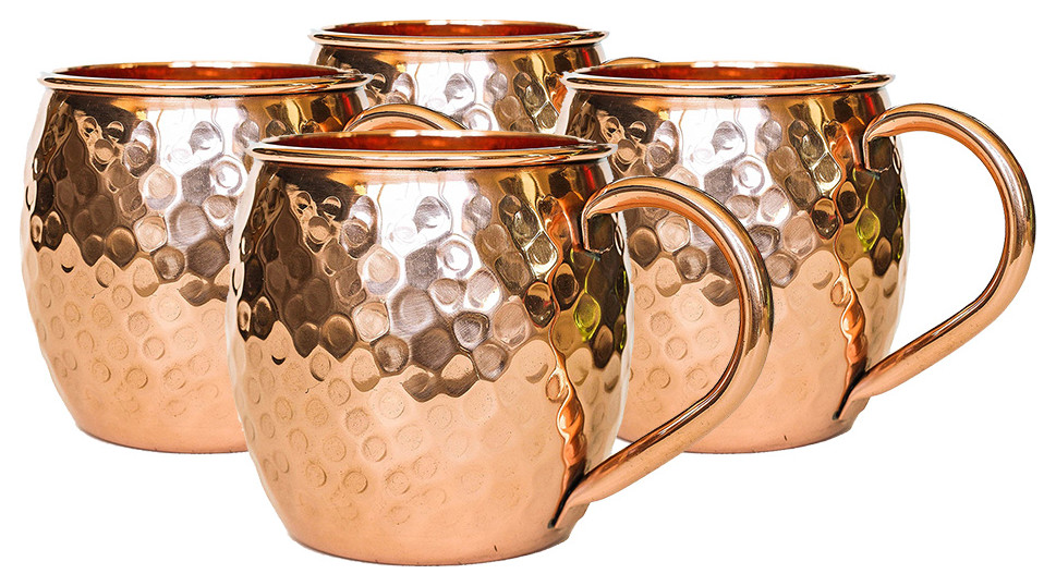 Set of 4 Modern Home Authentic 100% Solid Copper Hammered Moscow Mule Mug - Han