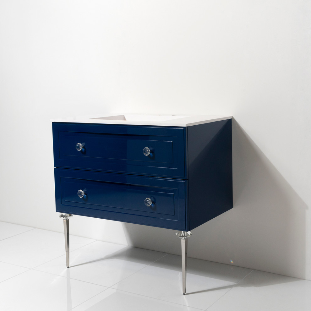 Bathroom Vanity, Lacquered Finish, Chrome Legs Contemporary