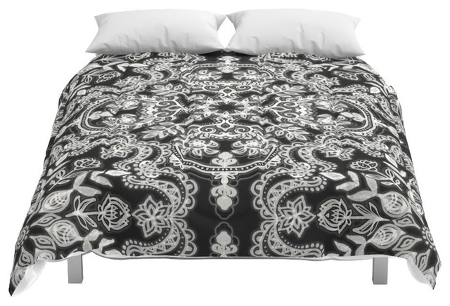 Society6 Black White Folk Art Pattern Comforter Contemporary