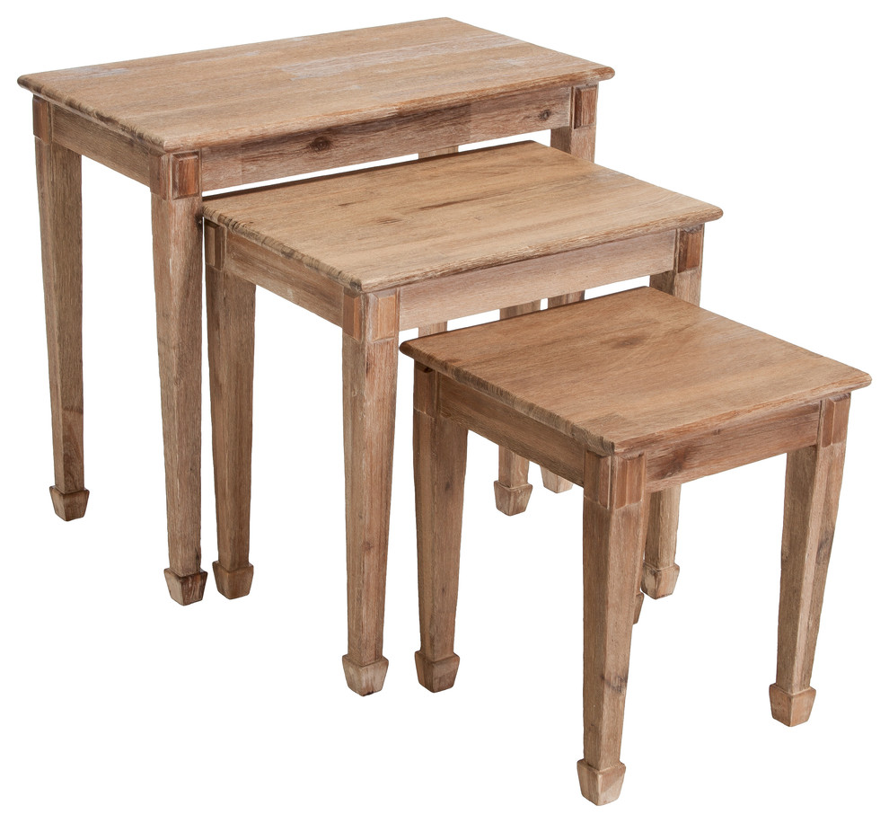 Douglas Acacia Wood Nesting Tables, Set of 3, Natural Stained