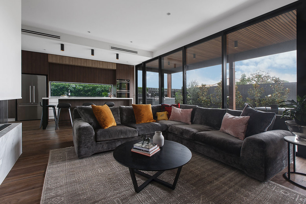 Photo of a contemporary family room in Melbourne.