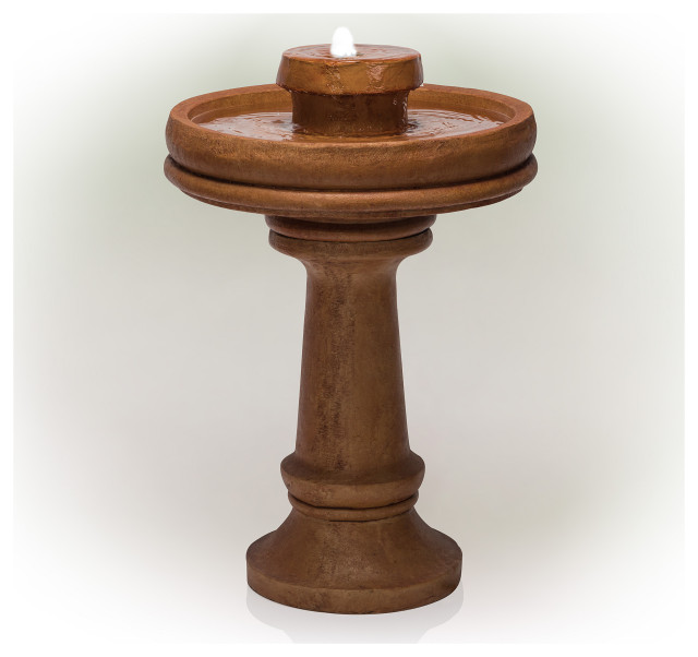 Download Alpine Classic Brown Bird Bath Fountain With Led Light 29 Traditional Outdoor Fountains And Ponds By Alpine Corporation Houzz