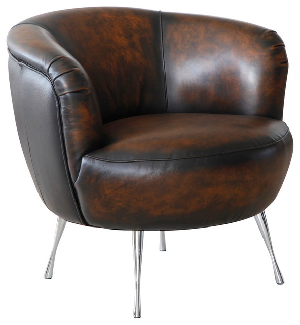 Chocolate Brown Leather Accent Chair And Square Ottoman ...