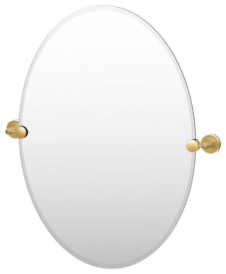 Latitude II 26.5" Frameless Oval Mirror, Brushed Brass