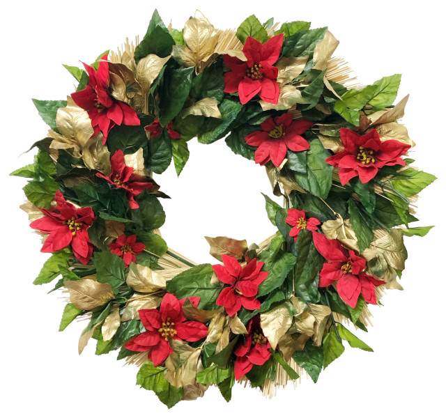 Holiday Poinsettia Wreath Traditional Wreaths And Garlands by