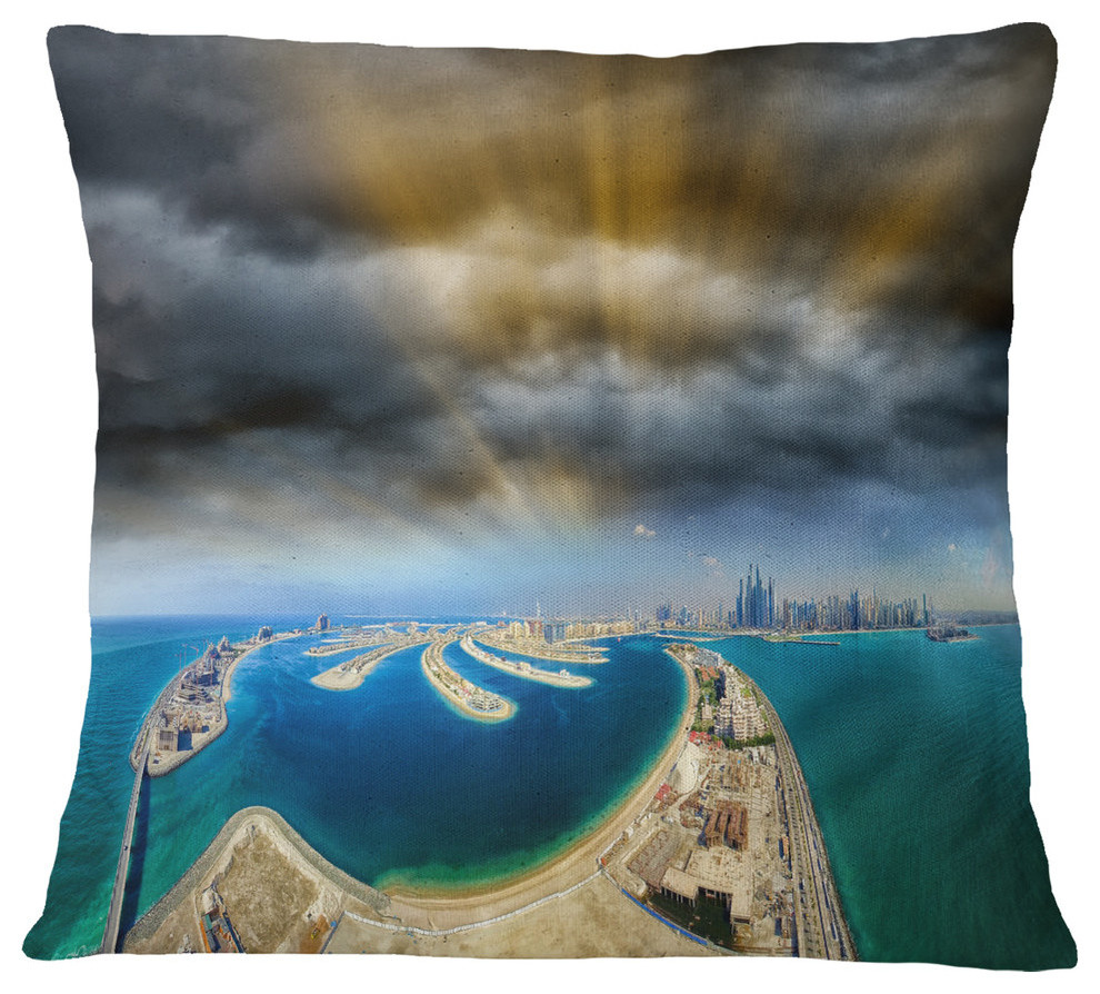 Dubai Jumeirah Palm Aerial View Seascape Throw Pillow, 16"x16 Beach