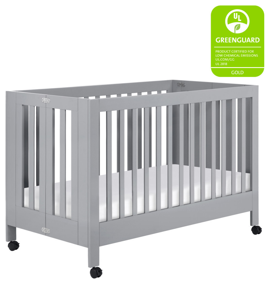 Maki Full-Size Portable Folding Crib with Toddler Bed Conversion Kit, Gray