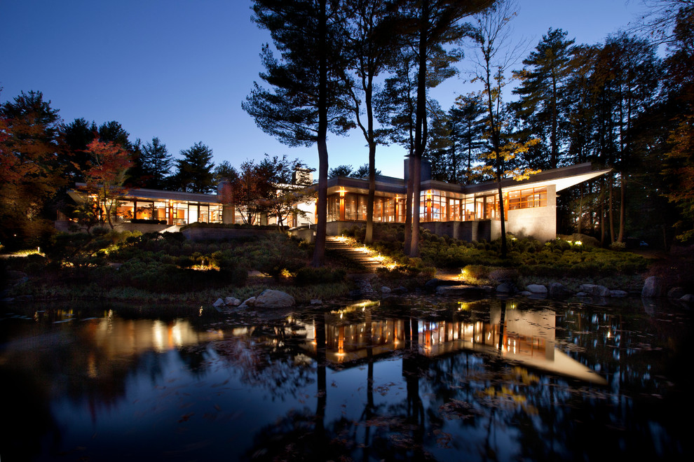 Example of a stone house exterior design in Boston
