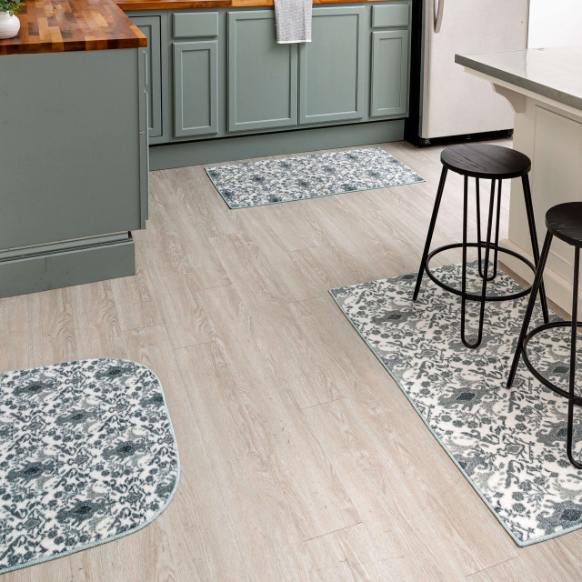 Mohawk Home Damask Tile Navy 1' 8" x 2' 6" Kitchen Mat Eclectic