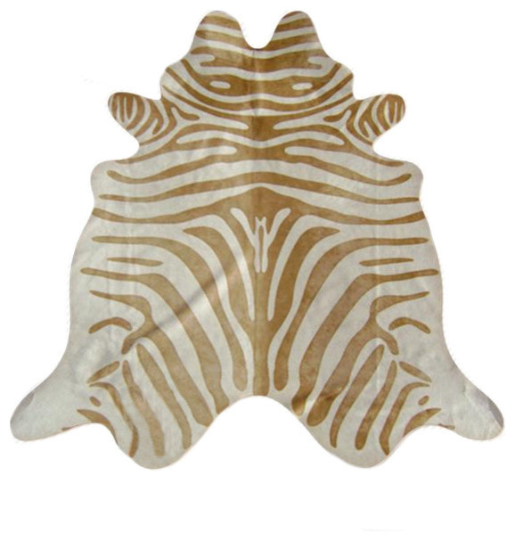 Beige With Black And White Zebra Print Hair On Cowhide Made