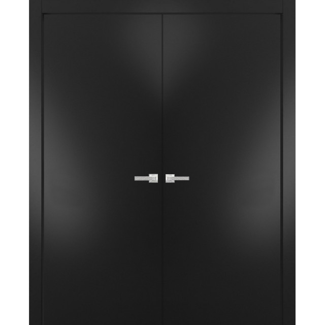 Modern Solid Double Doors 60 x 80 | Planum 0010 Black Matte | French