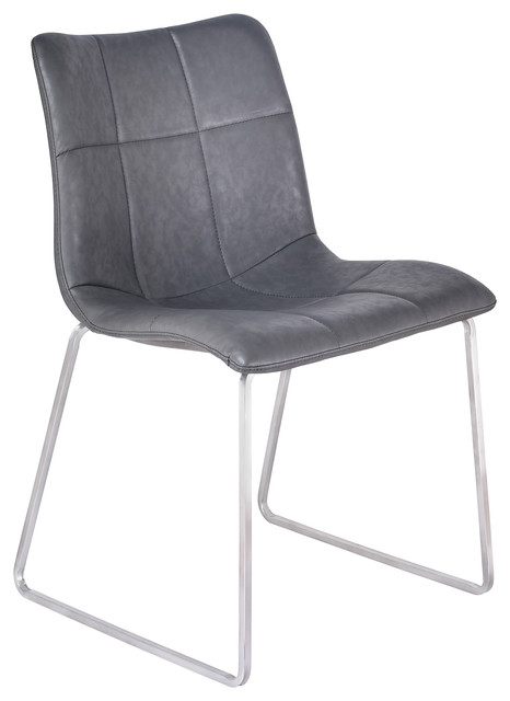 Bishop Dining Chair, Brushed Stainless Steel With Gray Faux Leather, Set of 2