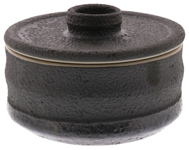 Vintage Antique Style Black Ceramic Jar Container Lid 4 Rustic