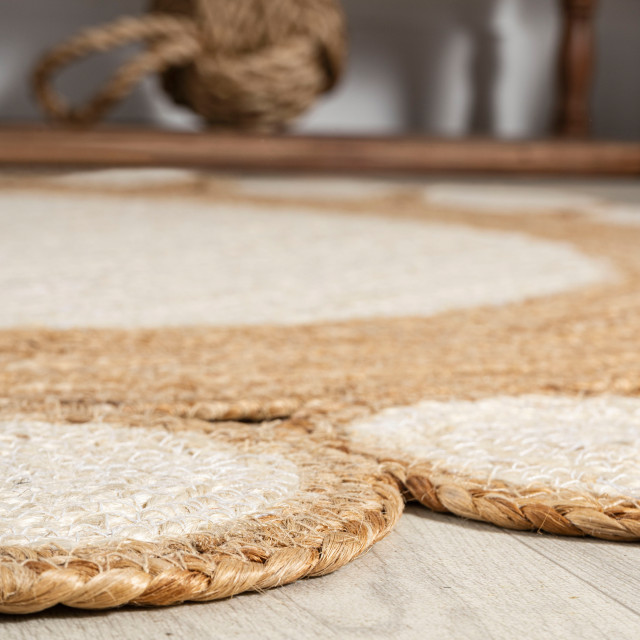 Skye Two-Tone Jute Circle Border Round Area Rug, 6' Round - Beach Style ...