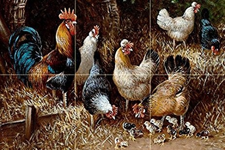Ceramic Tile Mural Backsplash Brown Rooster Country Life Art MBA014 