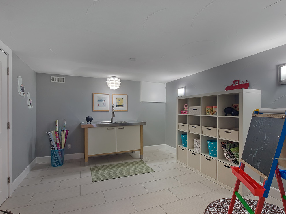 Design ideas for a traditional kids' playroom in Denver with white floor.