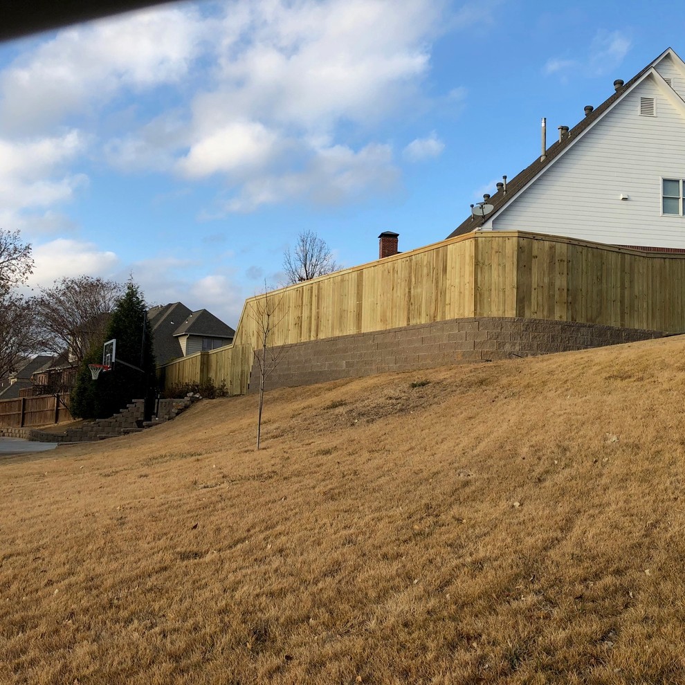 Retaining Wall & Wood Fence