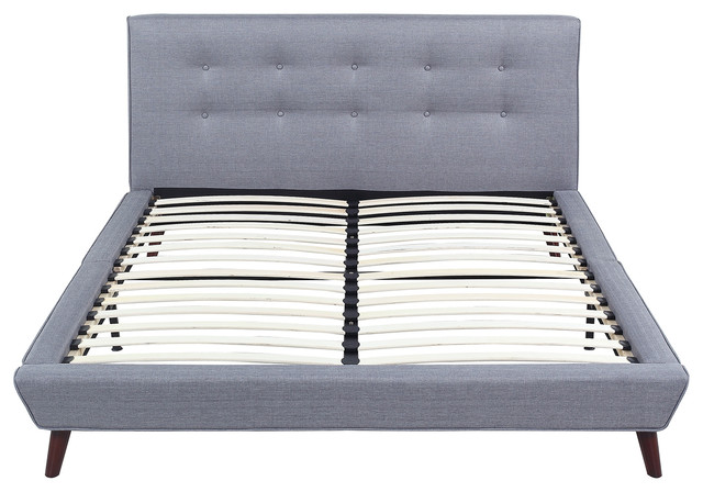 Mid-Century Gray Linen Low Profile Platform Bed Frame ...