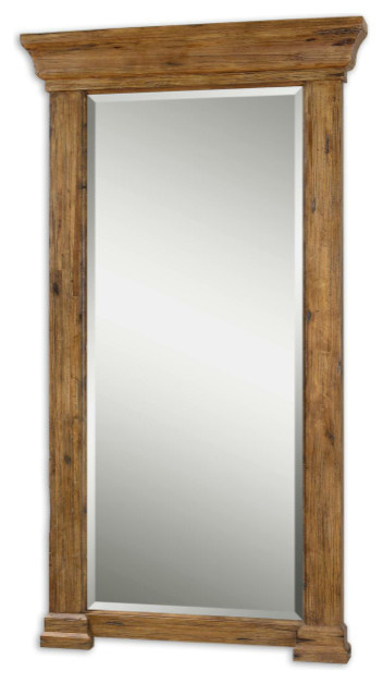 Antiqued Hickory Wood Mirror With Burnished Distressing