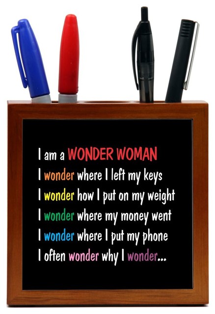 Wonder Woman Wood Tile Pen Holder Contemporary Desk Accessories Wonder Woman Wood Tile Pen Holder