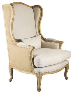Leon French Country High Back Linen Wing Chair