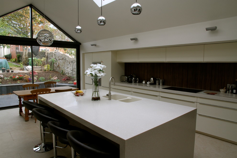 Inspiration for a large contemporary kitchen in Cardiff with with island.